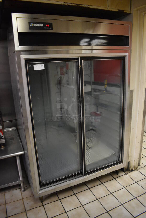 Delfield Model GM 4757 Stainless Steel Commercial 2 Door Reach In Cooler Merchandiser. 115 Volts, 1 Phase. 51x33x80. Tested and Working! (kitchen) - Image 2 of 8