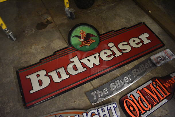 4 Various Metal Signs; 2 Coors, Budweiser, Old Milwaukee. Includes 60x24. 4 Times Your Bid! (basement) - Image 4 of 4