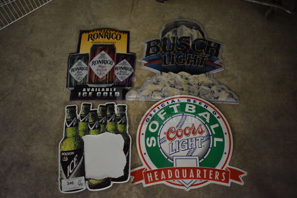 4 Various Metal Signs; Ronrico, Busch Light, Coors Light and Molson. Includes 22x19. 4 Times Your Bid! (basement) - Image 1 of 5