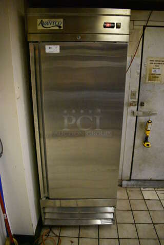 Avantco Model 178CFD1RR Stainless Steel Commercial Single Door Reach In Cooler on Commercial Casters. 115 Volts, 1 Phase. 29x32.5x83. Tested and Working! (kitchen)