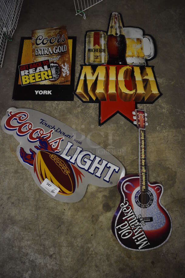 4 Various Metal Signs; Coors, Mich, Coors Light and Old Milwaukee. Includes 31x15. 4 Times Your Bid! (basement) - Image 1 of 5