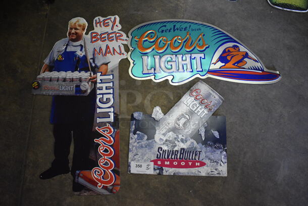 3 Various Metal Coors Light Signs. Includes 30x15. 3 Times Your Bid! (basement)
