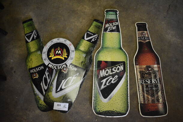 3 Various Metal Signs; 2 Molson, Miller. Includes 27x31. 3 Times Your Bid! (basement)