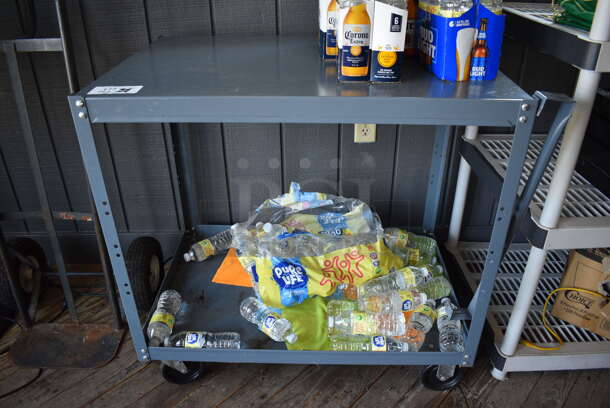 Gray Metal 2 Tier Cart on Commercial Casters. Does Not Include Contents. 39x24x35. (vestibule)