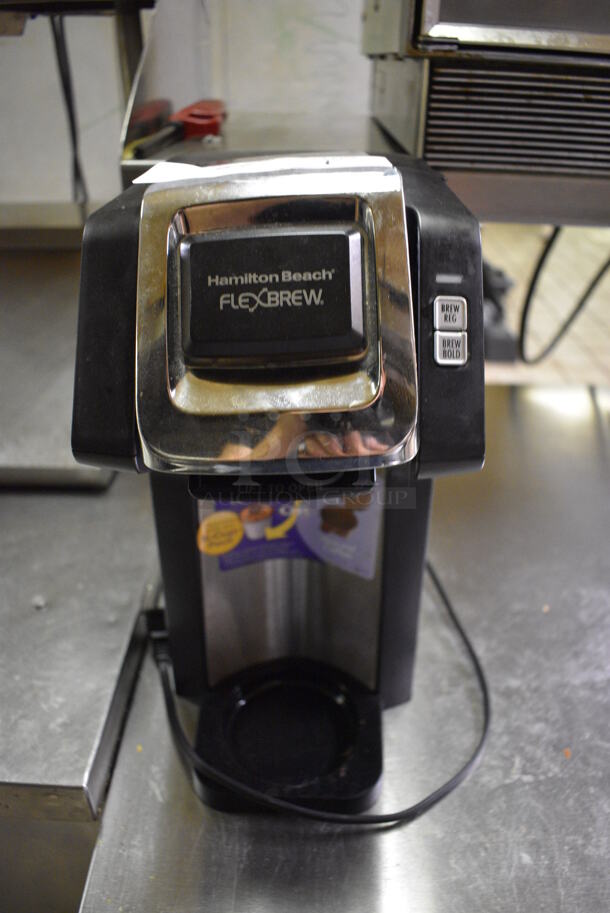 Hamilton Beach FlexBrew Metal Countertop Single Cup Coffee Machine. 120 Volts, 1 Phase. Item Was in Working Condition on Last Day of Business. 6.5x9.5x13.5. (kitchen)
