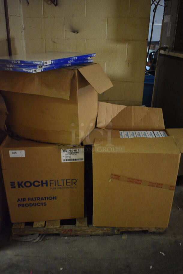 Pallet Lot of Filters. BUYER MUST REMOVE. Includes 16x25x1, 16x25x2. (basement) - Image 1 of 5