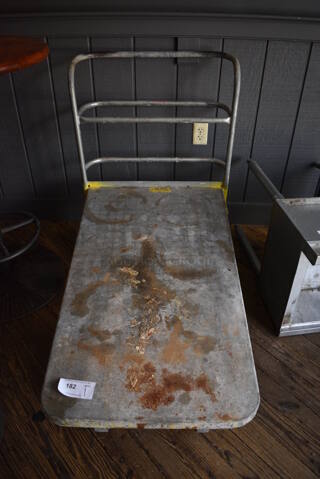 Gray Metal Flat Cart on Commercial Casters. 28.5x55x37.5. (vestibule)