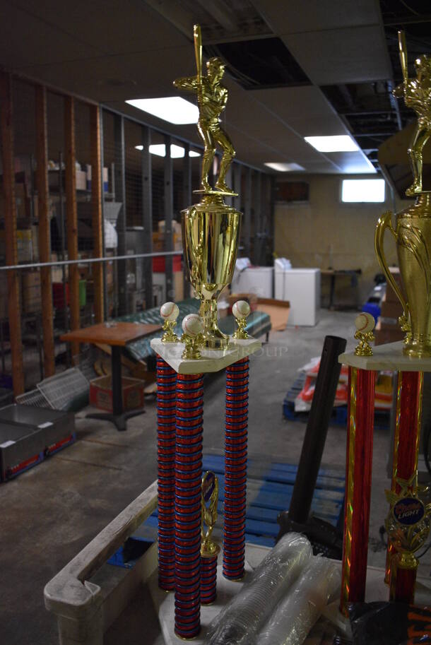 Tan Poly 3 Tier Cart w/ 2 Trophies and Jagermeister Items. 31x18x37.5. (basement)  - Image 3 of 5