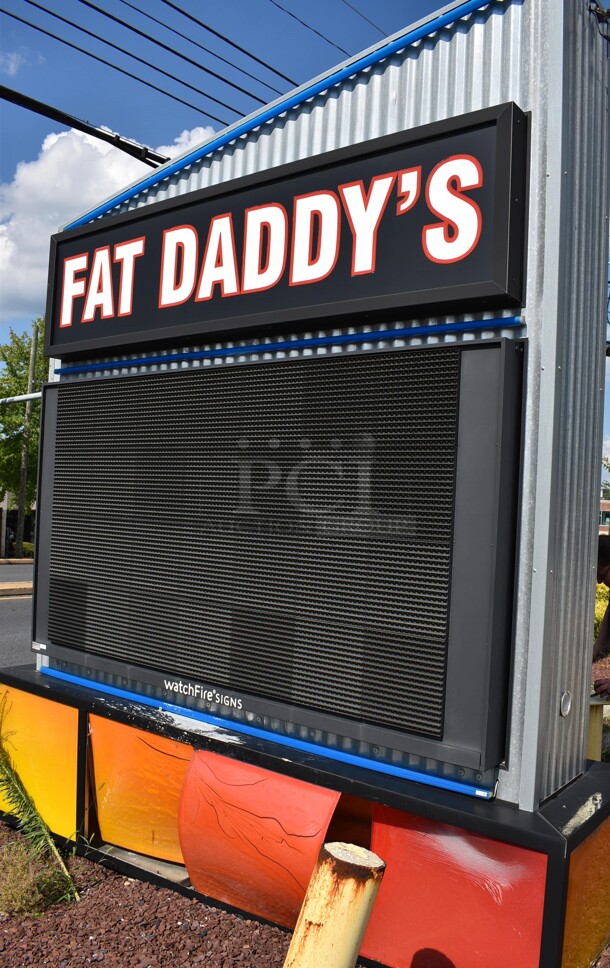 Fat Daddy's Metal Outdoor Light Up Sign. Most LED Message Center Light Bulbs Are Burnt Out. BUYER MUST REMOVE. 118x32x120. (outside) - Image 5 of 8