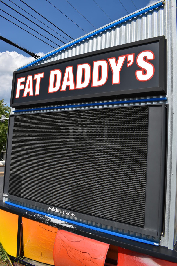 Fat Daddy's Metal Outdoor Light Up Sign. Most LED Message Center Light Bulbs Are Burnt Out. BUYER MUST REMOVE. 118x32x120. (outside) - Image 6 of 8