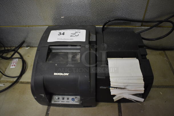 2 Receipt Printers. Star Micronics Model TSP100 and Bixolon Model SRP-275A. 6.5x9x6, 5.5x7.5x5. 2 Times Your Bid! (kitchen)  - Image 1 of 6