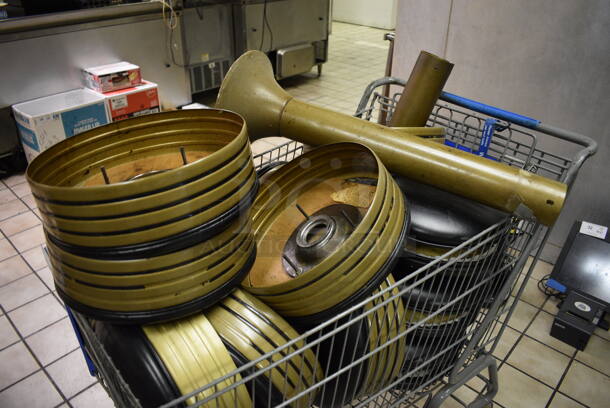 Metal Shopping Cart w/ 6 Stool Tops, 2 Poles and Various Cushions. Goes GREAT w/ Lot # 121! 26x46x40. (kitchen) - Image 2 of 7