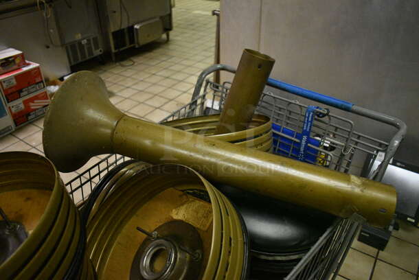 Metal Shopping Cart w/ 6 Stool Tops, 2 Poles and Various Cushions. Goes GREAT w/ Lot # 121! 26x46x40. (kitchen) - Image 6 of 7