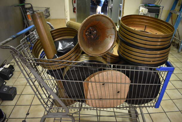 Metal Shopping Cart w/ 6 Stool Tops, 2 Poles and Various Cushions. Goes GREAT w/ Lot # 121! 26x46x40. (kitchen) - Image 7 of 7