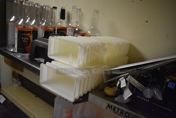 2 Metro Metal Wall Mount Shelves w/ Contents Including Bottles and Bar Topping Inserts. BUYER MUST REMOVE. 42x14x7.5. 2 Times Your Bid! (dishwasher area) - Image 4 of 9