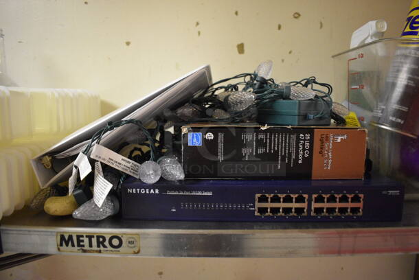 2 Metro Metal Wall Mount Shelves w/ Contents Including Bottles and Bar Topping Inserts. BUYER MUST REMOVE. 42x14x7.5. 2 Times Your Bid! (dishwasher area) - Image 5 of 9