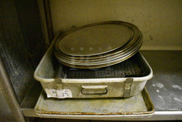 ALL ONE MONEY! Lot of Various Metal Items Including Round Pizza Pans, Baking Pans and Pan. Includes 26x18x1 (dishwasher area) - Image 1 of 4