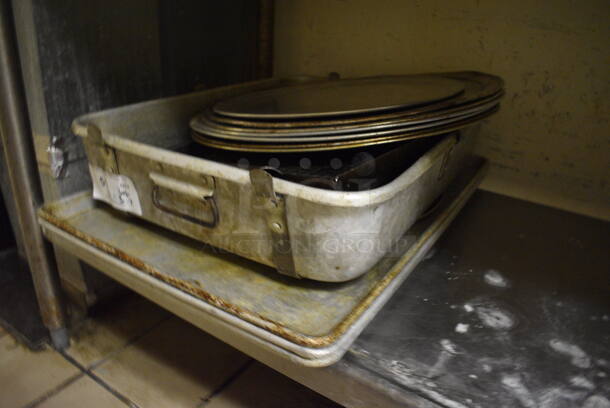 ALL ONE MONEY! Lot of Various Metal Items Including Round Pizza Pans, Baking Pans and Pan. Includes 26x18x1 (dishwasher area) - Image 2 of 4