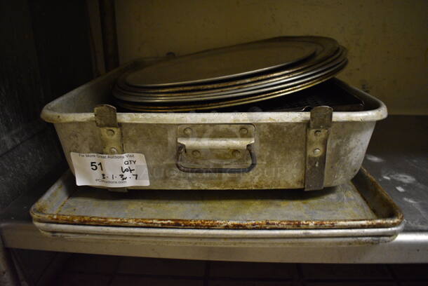 ALL ONE MONEY! Lot of Various Metal Items Including Round Pizza Pans, Baking Pans and Pan. Includes 26x18x1 (dishwasher area) - Image 4 of 4