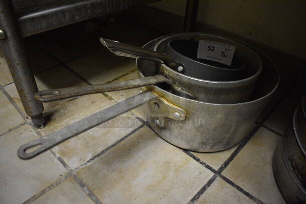 3 Various Metal Sauce Pans. Includes 22x12x6. 3 Times Your Bid! (dishwasher area)