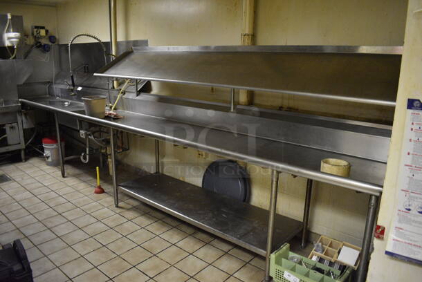 Stainless Steel Commercial Right Side Dirty Side Dishwasher Table w/ Sink Basin, Spray Nozzle, Under Shelf and Over Shelf. Goes GREAT w/ Lots 55 and 56! BUYER MUST REMOVE. 215x31x64. (dishwasher area) - Image 1 of 9