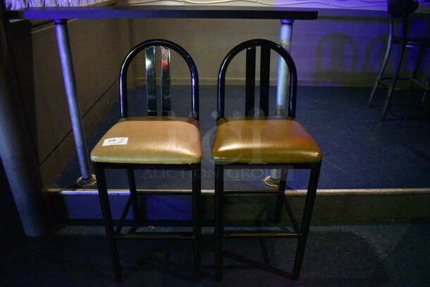 2 Black Metal Bar Height Chair w/ Cushion. 18x18x44. 2 Times Your Bid! (upstairs)