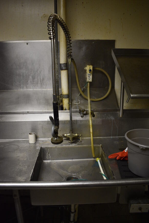 Stainless Steel Commercial Right Side Dirty Side Dishwasher Table w/ Sink Basin, Spray Nozzle, Under Shelf and Over Shelf. Goes GREAT w/ Lots 55 and 56! BUYER MUST REMOVE. 215x31x64. (dishwasher area) - Image 6 of 9