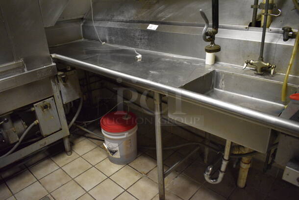 Stainless Steel Commercial Right Side Dirty Side Dishwasher Table w/ Sink Basin, Spray Nozzle, Under Shelf and Over Shelf. Goes GREAT w/ Lots 55 and 56! BUYER MUST REMOVE. 215x31x64. (dishwasher area) - Image 7 of 9