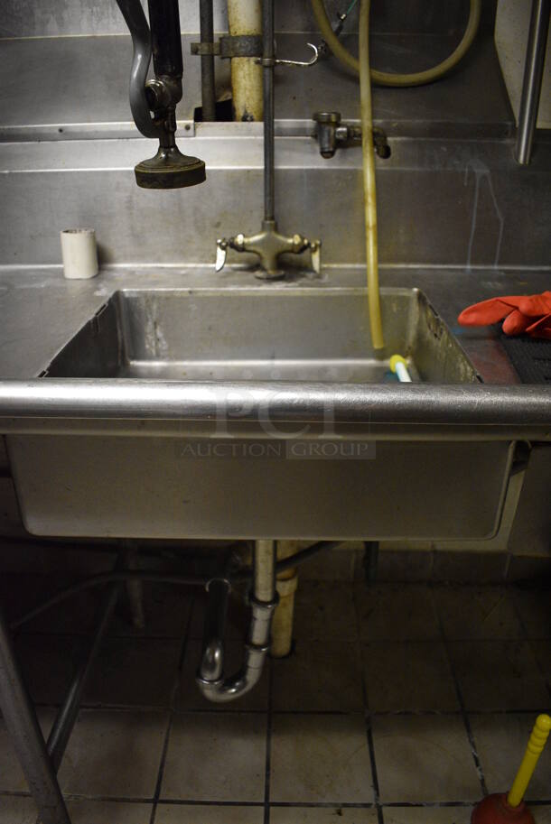 Stainless Steel Commercial Right Side Dirty Side Dishwasher Table w/ Sink Basin, Spray Nozzle, Under Shelf and Over Shelf. Goes GREAT w/ Lots 55 and 56! BUYER MUST REMOVE. 215x31x64. (dishwasher area) - Image 9 of 9