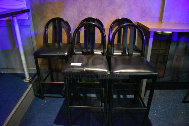 5 Black Metal Bar Height Chairs w/ Black Seat Cushions. 18x18x44. 5 Times Your Bid! (upstairs)