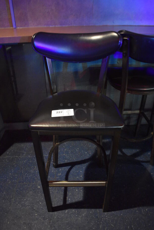 8 Black Metal Bar Height Chairs w/ Black Seat Cushions. 18x16x42. 8 Times Your Bid! (upstairs)