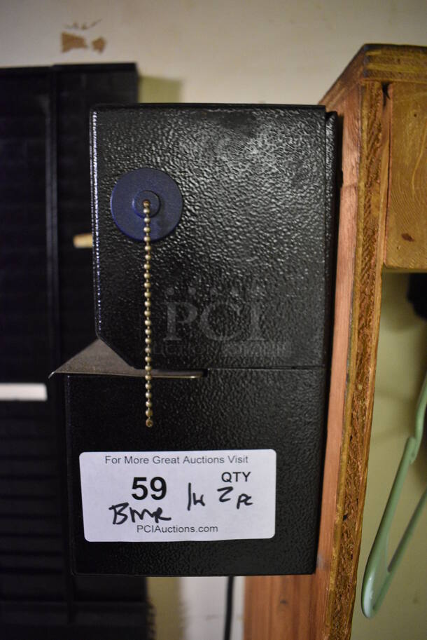 Lathem Metal Commercial Time Clock and 2 Metal Time Card Holders. BUYER MUST REMOVE. 7.5x5.5x10, 4.5x1x37. (dishwasher area) - Image 6 of 7