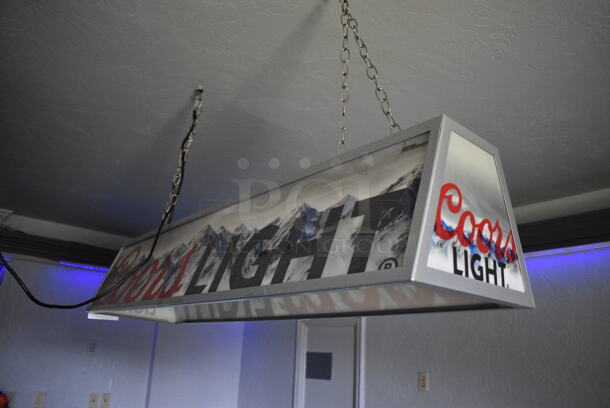 Coors Light Metal Light Fixture. Item Was in Working Condition on Last Day of Business. BUYER MUST REMOVE. 48x15x11. (bar) - Image 7 of 7