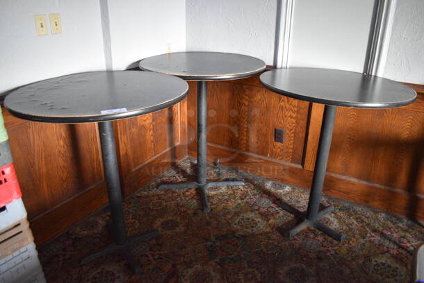 3 Round Bar Height Tables on Metal Table Base. 36x36x42. 3 Times Your Bid! (bar)