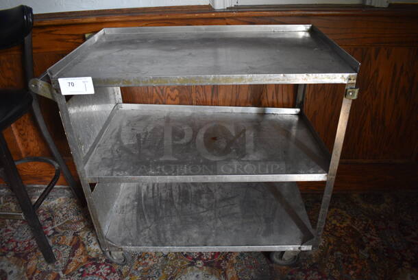 Metal 3 Tier Cart w/ Handle on Commercial Casters. 39x21x37. (bar) - Image 1 of 5