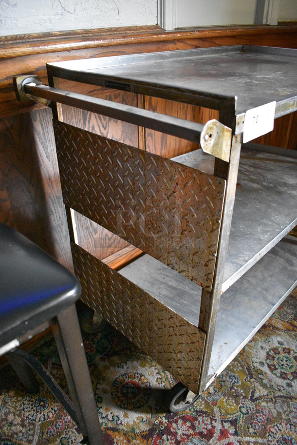 Metal 3 Tier Cart w/ Handle on Commercial Casters. 39x21x37. (bar) - Image 4 of 5
