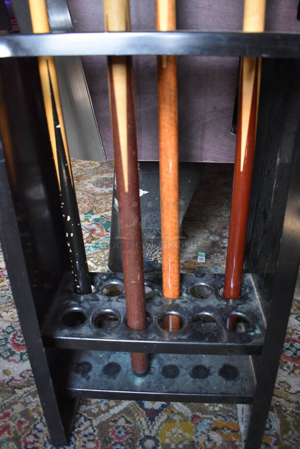 Great American Eagle Coin Operated Pool Table w/ Balls, Ball Rack, 4 Pool Cues, Cue Rack and Brush. BUYER MUST REMOVE. 92x52x33. (bar) - Image 3 of 12