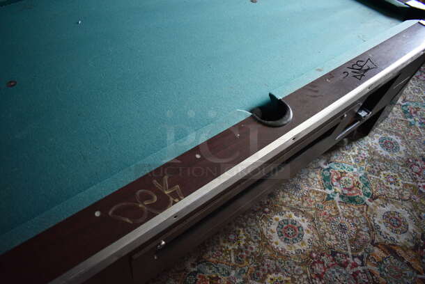 Great American Eagle Coin Operated Pool Table w/ Balls, Ball Rack, 4 Pool Cues, Cue Rack and Brush. BUYER MUST REMOVE. 92x52x33. (bar) - Image 12 of 12