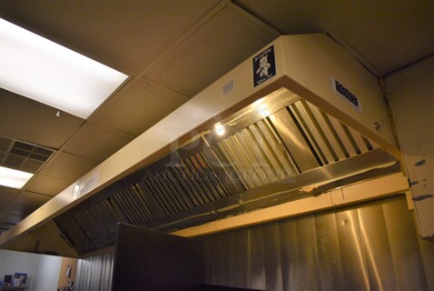 17' Metal Grease Hood w/ Filters. BUYER MUST REMOVE. 204x48x24. (office)