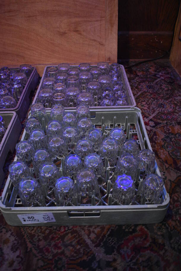 ALL ONE MONEY! Lot of Approximately 52 Various Glasses In 2 Dish Caddies Including Rocks and Beverage. Includes 3x3x5. (bar) - Image 1 of 6