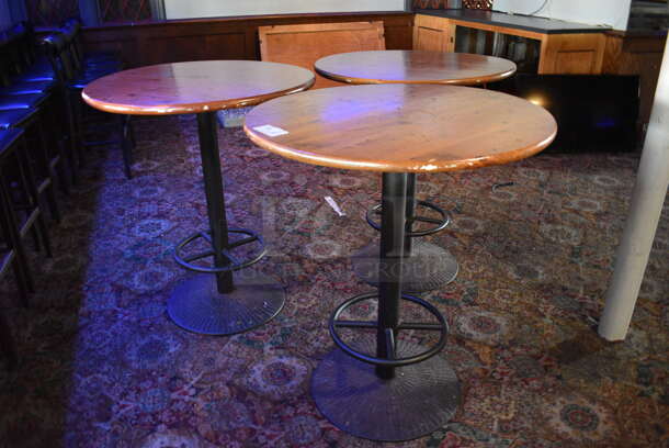3 Round Wood Pattern Bar Height Tables on Metal Table Base. 36x36x42. 3 Times Your Bid! (bar) - Image 2 of 6