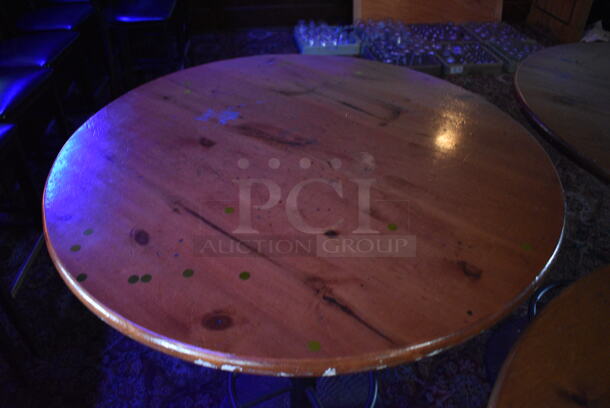 3 Round Wood Pattern Bar Height Tables on Metal Table Base. 36x36x42. 3 Times Your Bid! (bar) - Image 4 of 6