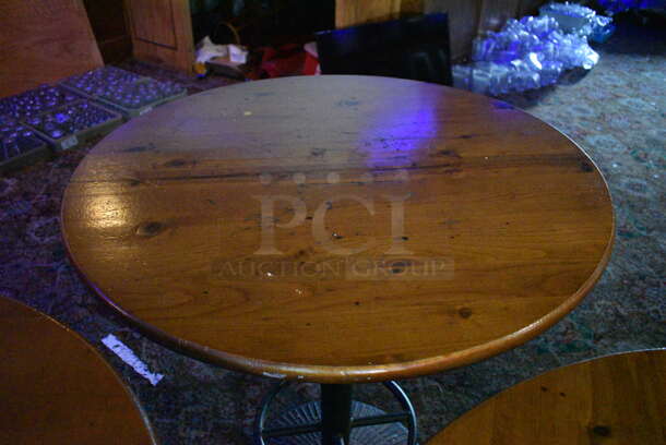 3 Round Wood Pattern Bar Height Tables on Metal Table Base. 36x36x42. 3 Times Your Bid! (bar) - Image 5 of 6