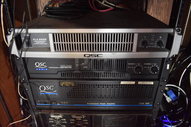 7 Various Rack Units; Peavey CS-400 Amplifier, QSC USA 850 Amplifier, QSC RMX2450 Amplifier, PLX2502 Amplifier, Soundweb BLU-100 Processor, Middle Atlantic PD-915R Power Center. 19x16x26. 7 Times Your Bid! (bar) - Image 3 of 10