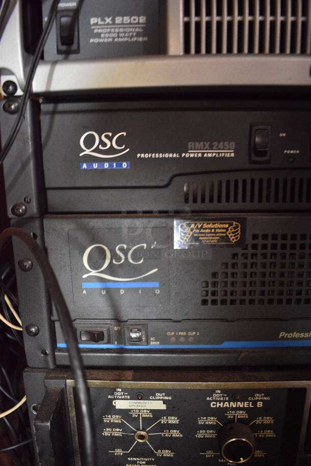 7 Various Rack Units; Peavey CS-400 Amplifier, QSC USA 850 Amplifier, QSC RMX2450 Amplifier, PLX2502 Amplifier, Soundweb BLU-100 Processor, Middle Atlantic PD-915R Power Center. 19x16x26. 7 Times Your Bid! (bar) - Image 7 of 10