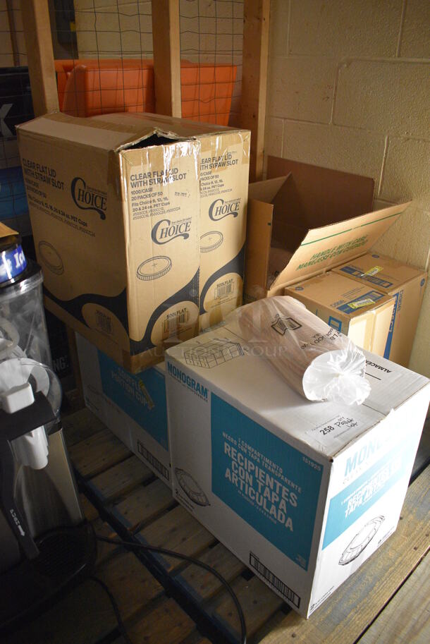 PALLET LOT of Metal CO2 Tank and Paper Products Including Lids and Containers. BUYER MUST REMOVE. (basement) - Image 2 of 6