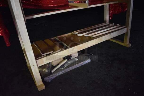 Wooden Table w/ Red Cover. BUYER MUST REMOVE. 60x20x34. (bar) - Image 3 of 5
