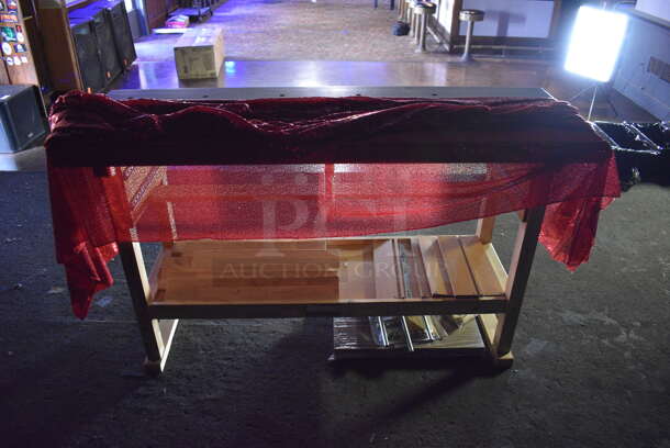 Wooden Table w/ Red Cover. BUYER MUST REMOVE. 60x20x34. (bar) - Image 4 of 5