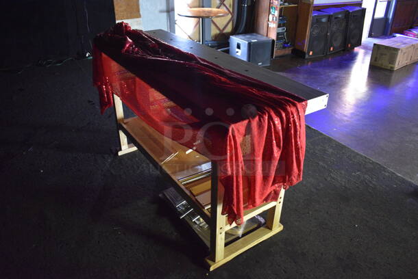 Wooden Table w/ Red Cover. BUYER MUST REMOVE. 60x20x34. (bar) - Image 5 of 5