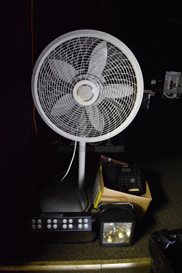 ALL ONE MONEY! Lot of Poly Fan, 2 Lights, Yealink Corded Telephone. (bar) - Image 1 of 8